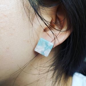 Mint and pink amorphous pattern square earring